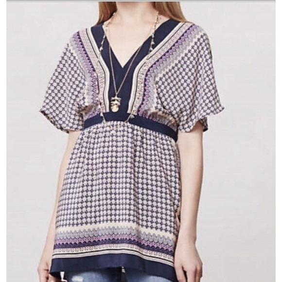 Anthropologie Meadow Rue Kimono Blouse SZ Small 100% Silk Side Zipper Floral - Picture 1 of 13